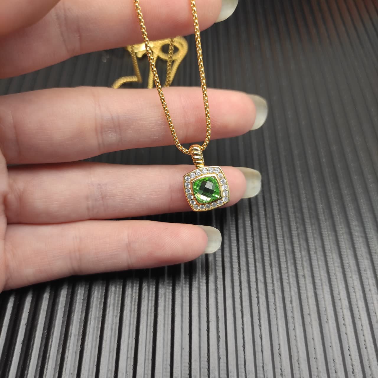 David Yurman Gold and Green Stone Necklace